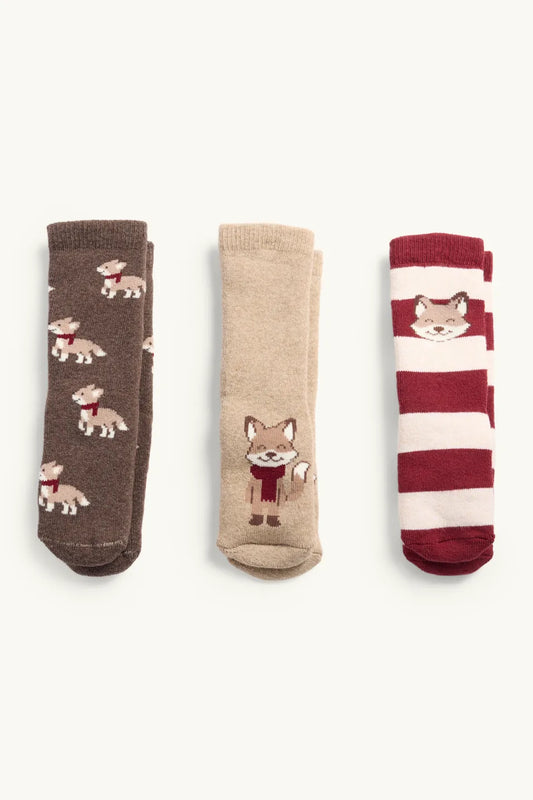 Fox - Baby - Pack of 3 Lined Anti-Slip Socks