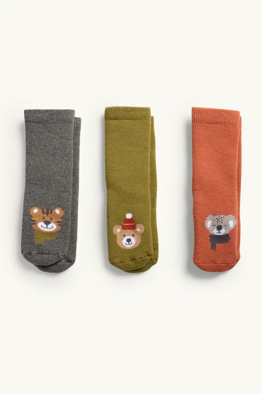 Wild Animals- Baby - Pack of 3 Lined Anti-Slip Socks