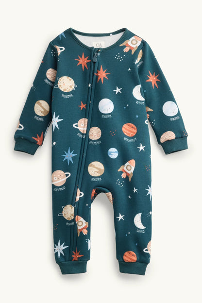 Rocket and Planets - Baby Sleepsuit - plush lined