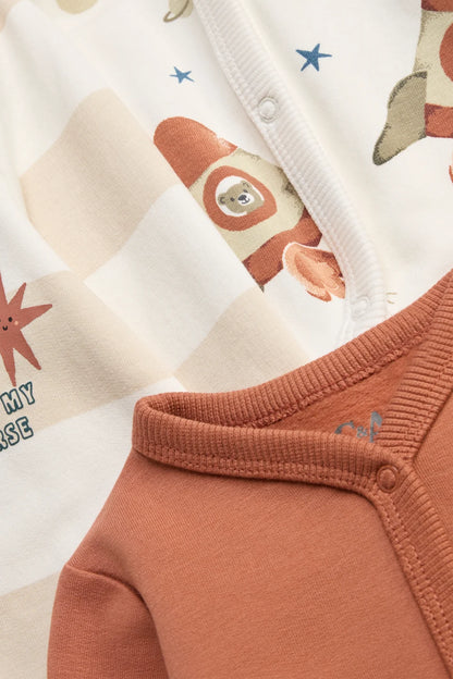 Planet and Bear - Pack of 3 lined Sleepsuits