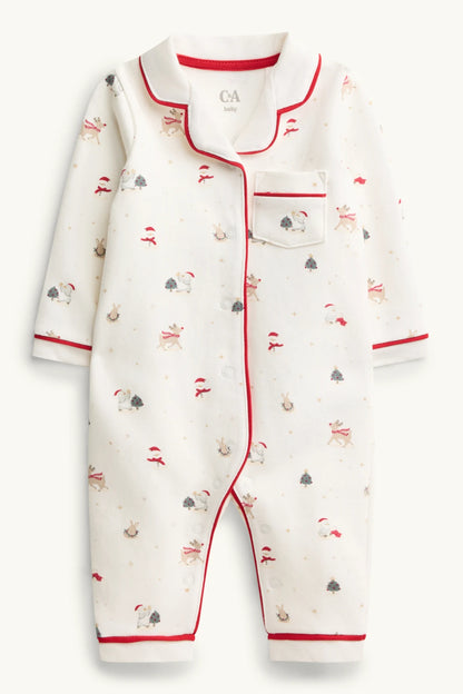 Bunny and Snowman - Baby Christmas Sleepsuit