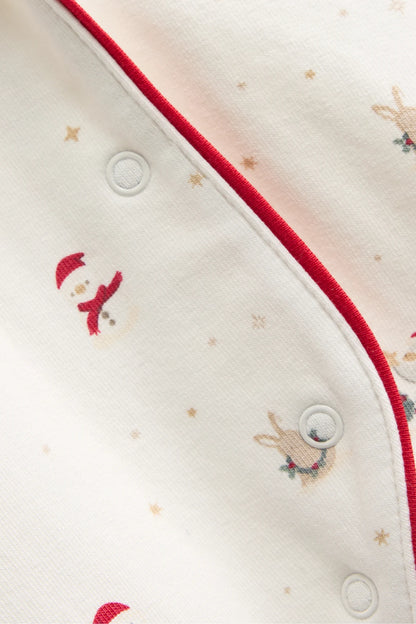 Bunny and Snowman - Baby Christmas Sleepsuit