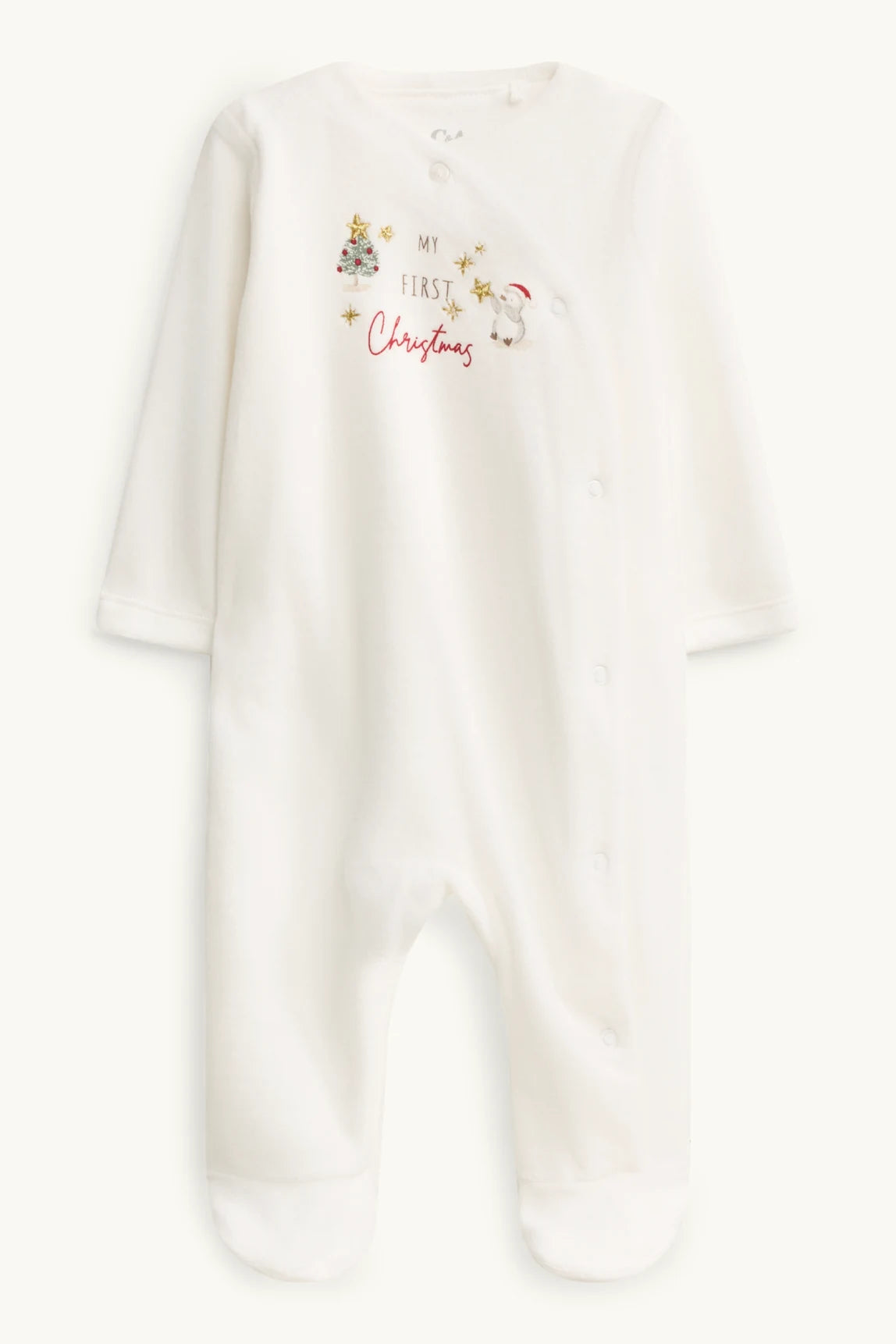 Christmas tree and penguin - Baby Christmas Velour Sleepsuit