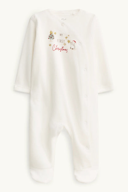 Christmas tree and penguin - Baby Christmas Velour Sleepsuit