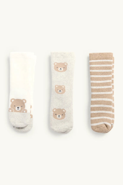 Bear - Baby - Pack of 3 Lined Anti-Slip Socks