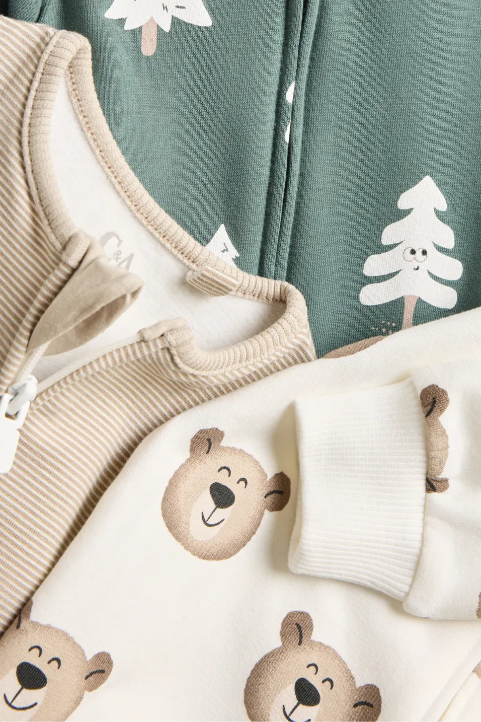 Bear and Tree - Pack of 3 lined Sleepsuits
