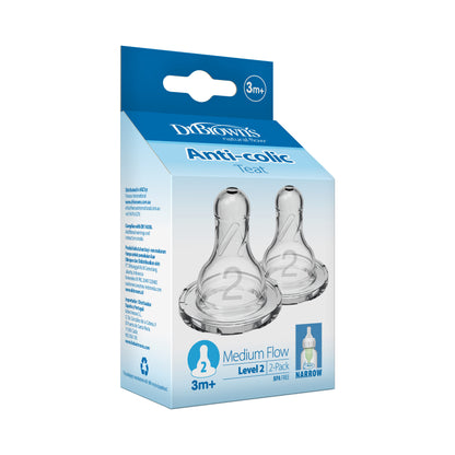 Dr. Brown’s Narrow Neck Options+ Nipple, Level-2 (3m+), 2-Pack
