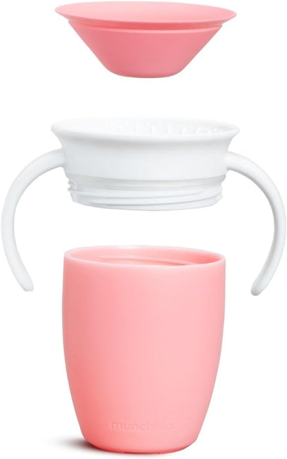 Munchkin 360° Trainer cup, Spill proof and leak proof cup with handle & Lid - 6m+ - Coral pink