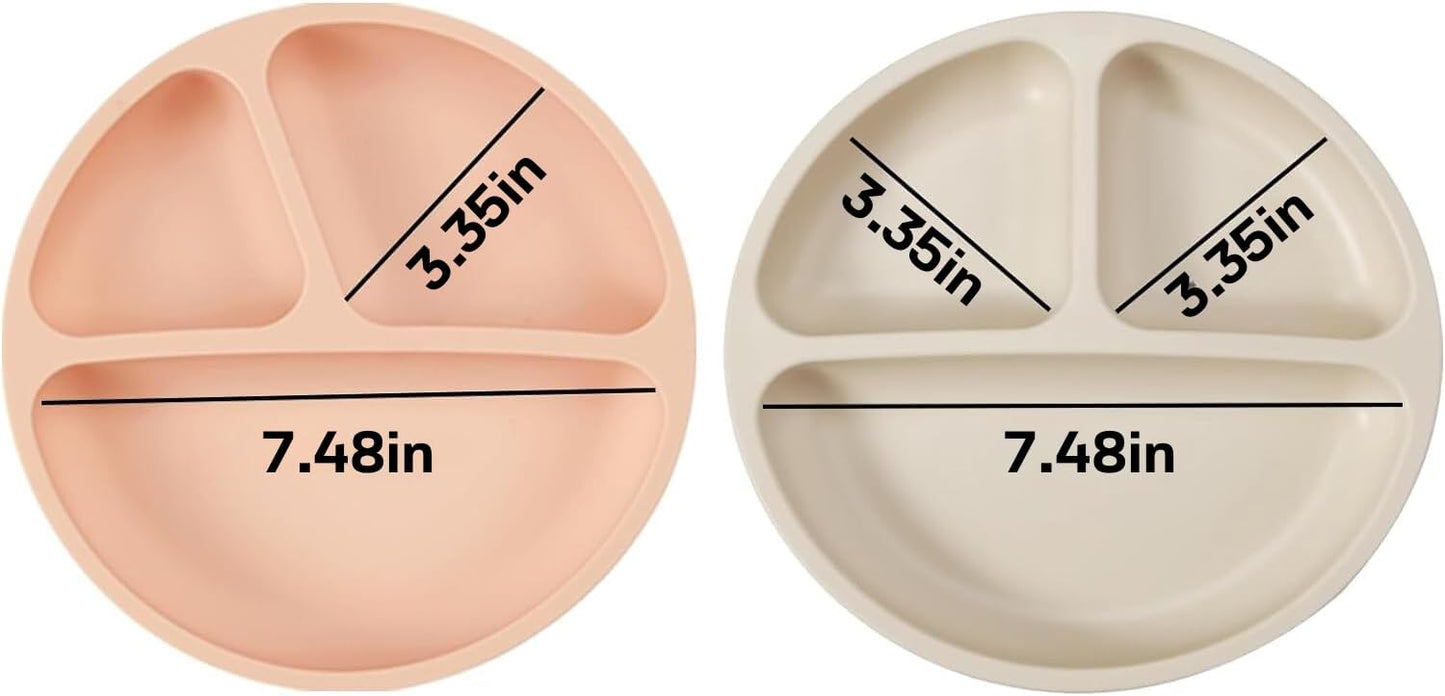 3 pieces set - Divided Suction Plate with Spoon & Fork