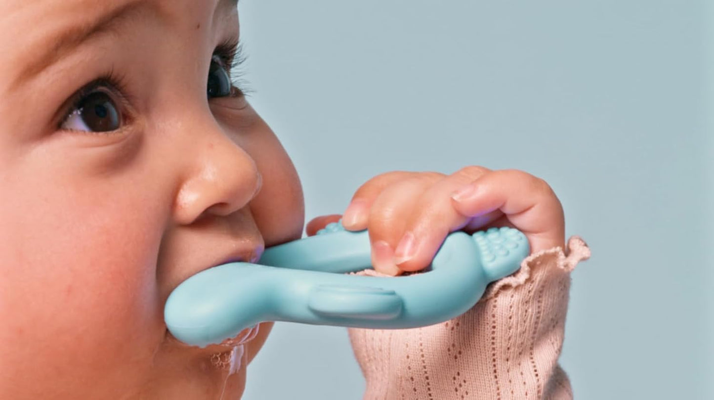 Teething Ring & Pack of 2 Training Toothbrush - Blue