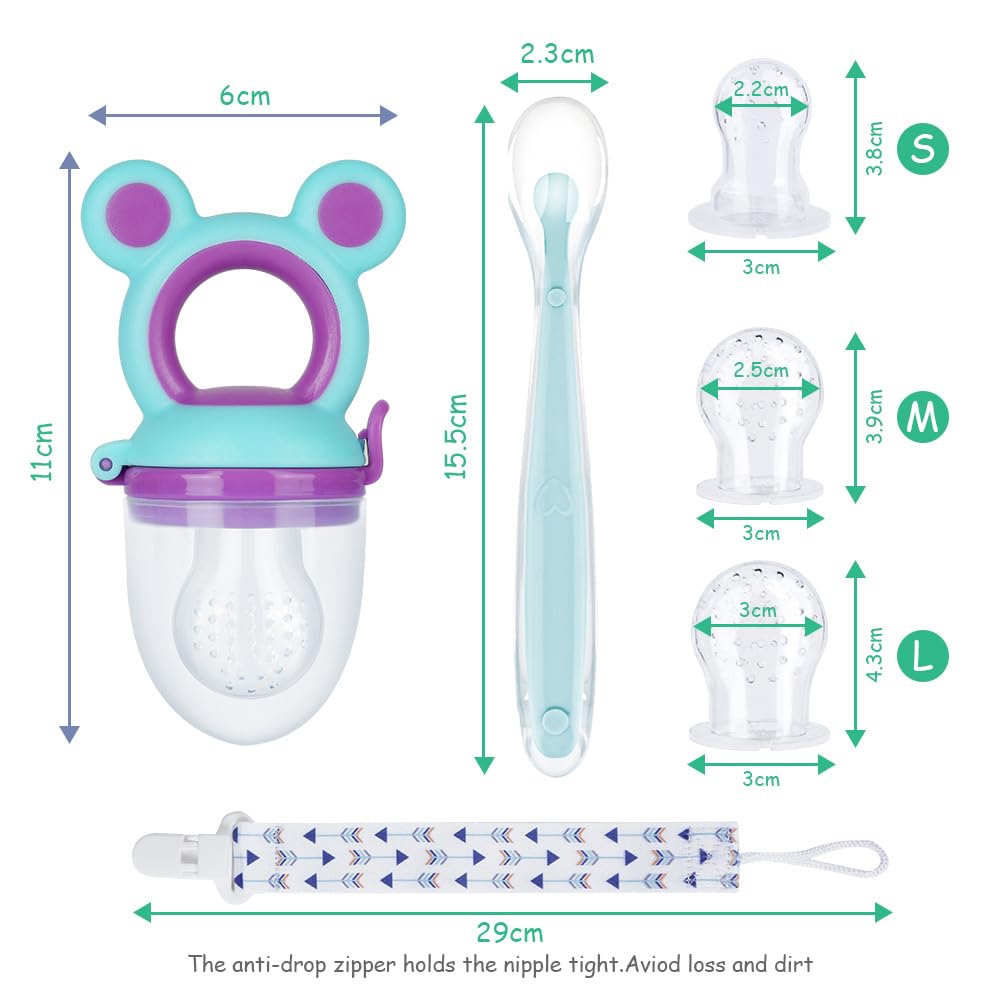 Baby Fruit Biter & spoons set - Bear Style Blue + Yellow