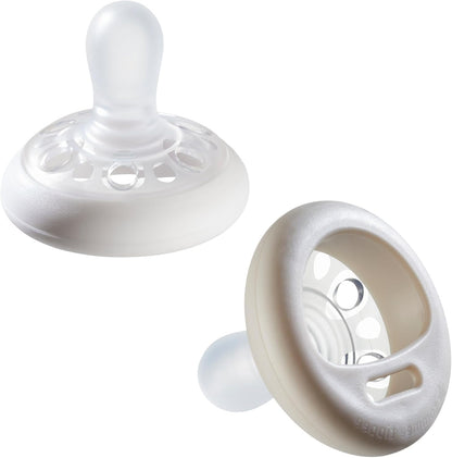 Tommee Tippee Breast-Like pacifier, BPA-Free, Includes Sterilizer Box, 0-6m, Pack of 2 - Offwhite