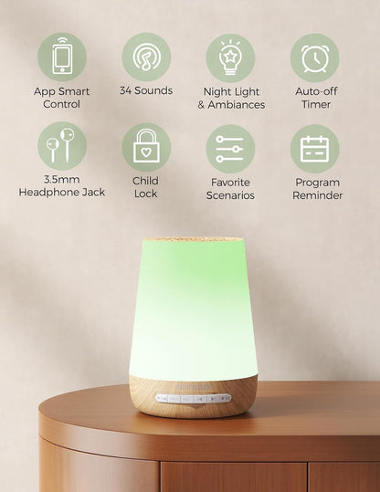 Momcozy Smart Baby Sound Machine - App Remote Control - Wood Grain