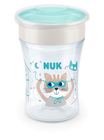 NUK Magic Learning Cup, 8+ Months, Leak-Proof 360° Drinking Rim, Cat (Green), 230 ml (Copy)