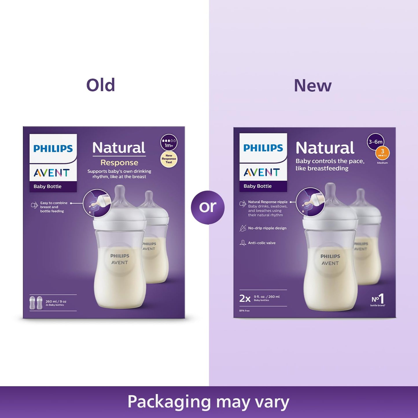 Philips Avent Natural Response Baby Bottles – 2 Pack, Flow 3, 260ml