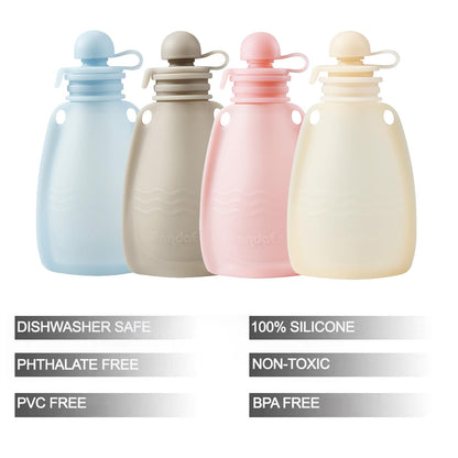 Reusable Silicone Baby Food Pouches, 4 Pack