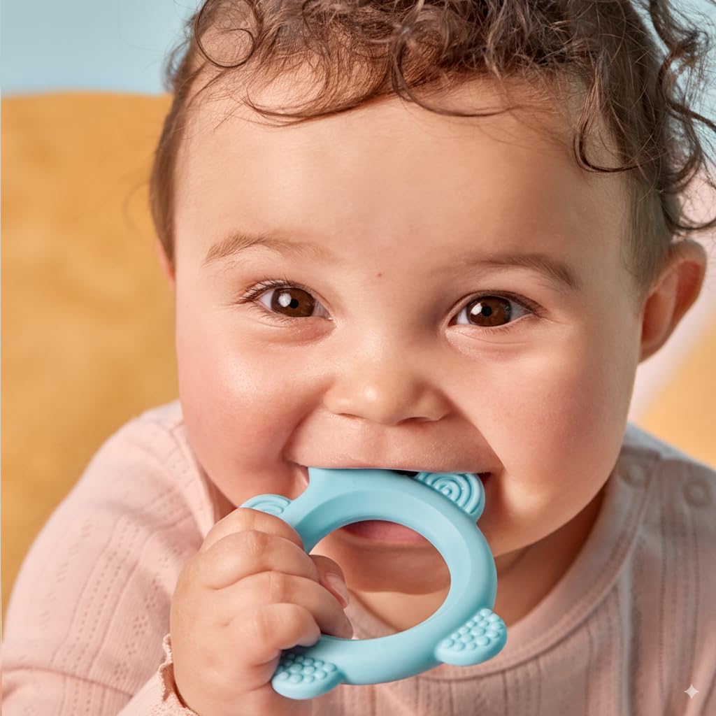 Teething Ring & Pack of 2 Training Toothbrush - Blue