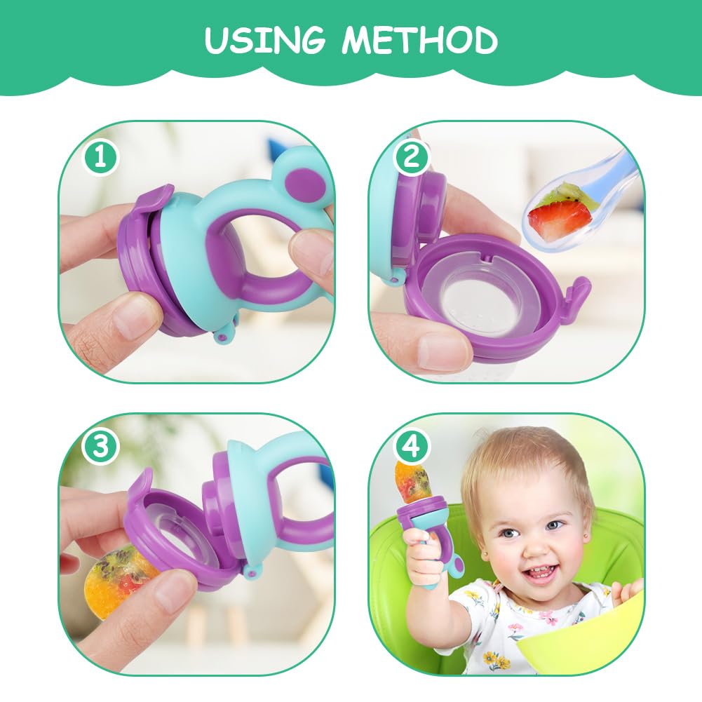 Baby Fruit Biter & spoons set - Bear Style Blue + Yellow