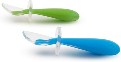 Munchkin Gentle Scoop Silicone Training Spoons - 6m+, 1 Pack (2 Spoons), Green/Blue
