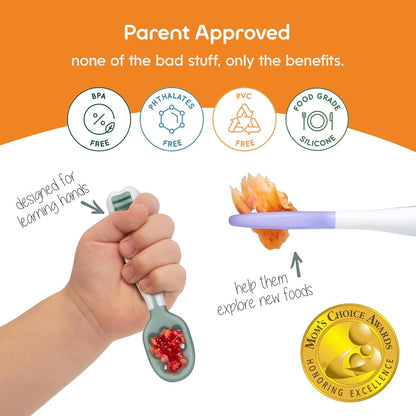NumNum GOOtensils First Stage Self-Feeding Spoons for Baby Led Weaning (BLW), 2 Pack - Yellow / Blue