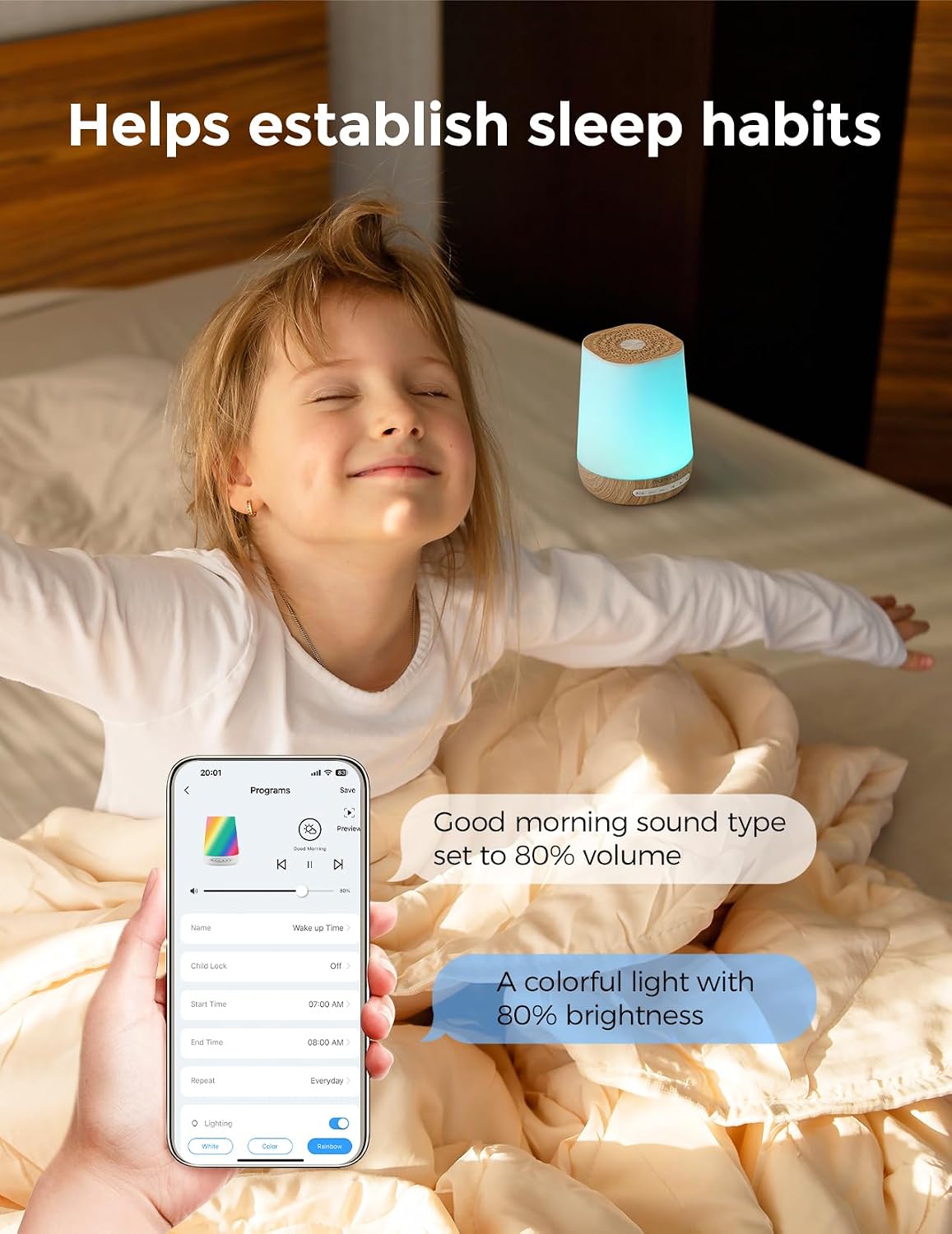 Momcozy Smart Baby Sound Machine - App Remote Control - Wood Grain