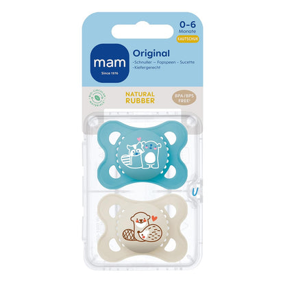 MAM Original - Pack of 2 natural rubber Pacifiers - 0-6 Months - Bear/Otter Blue