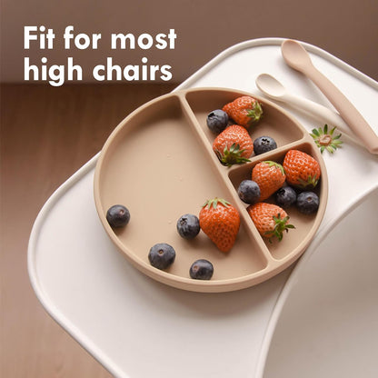 Non-Slip divided Silicone Plate with Lid + gift cutlery