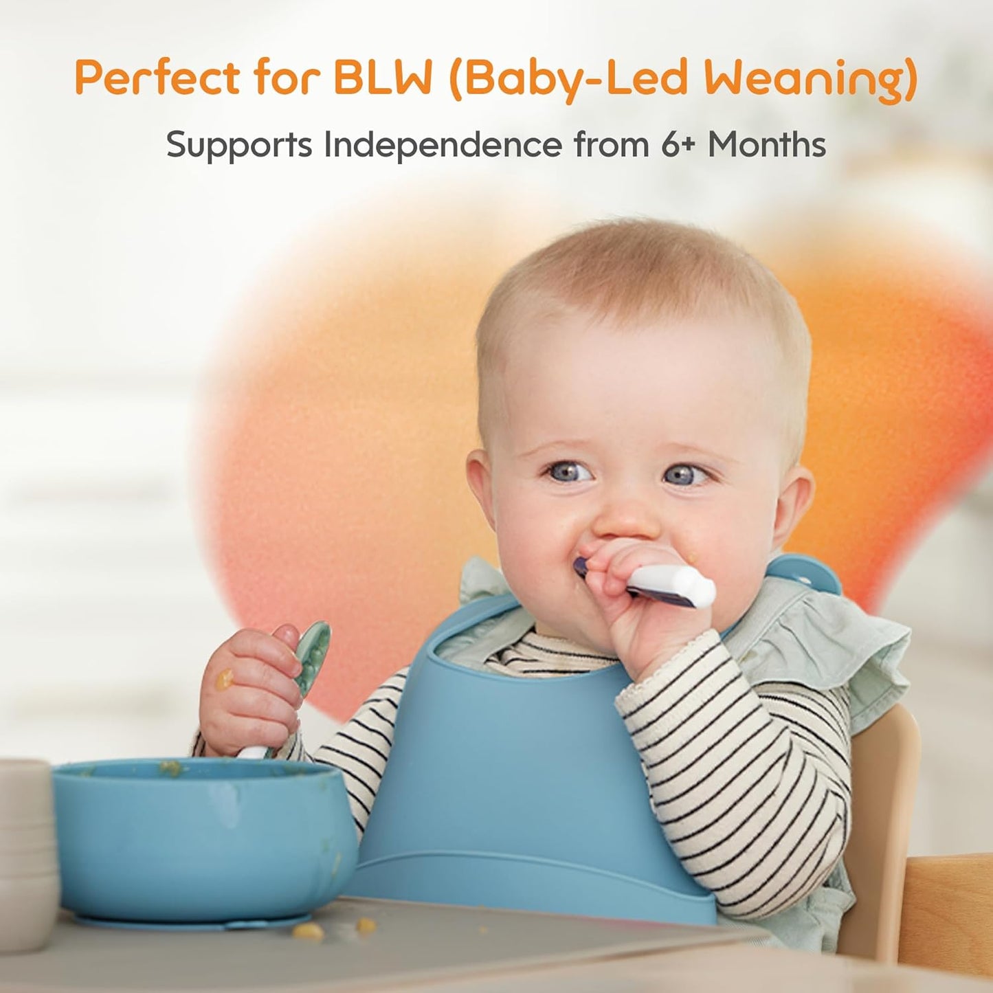 NumNum GOOtensils First Stage Self-Feeding Spoons for Baby Led Weaning (BLW), 2 Pack - Yellow / Blue