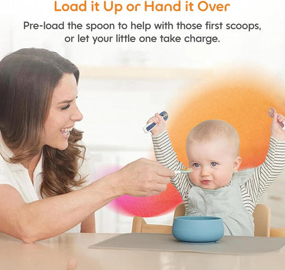 NumNum GOOtensils First Stage Self-Feeding Spoons for Baby Led Weaning (BLW), 2 Pack - Yellow / Blue