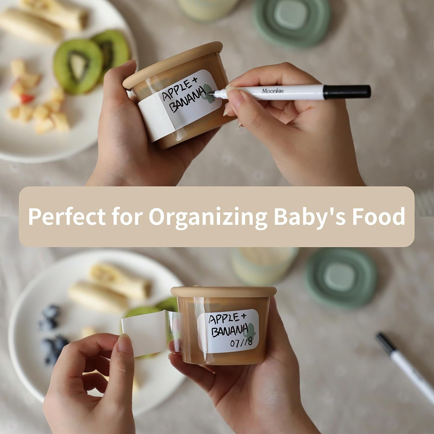 Pack of 6 Silicone Baby Food Containers with Labels & Pen
