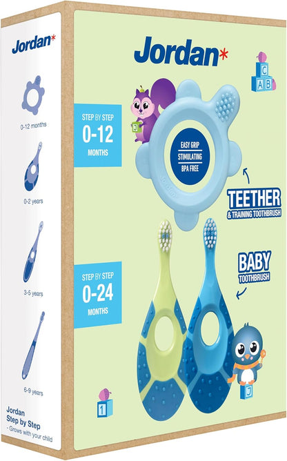 Teething Ring & Pack of 2 Training Toothbrush - Blue