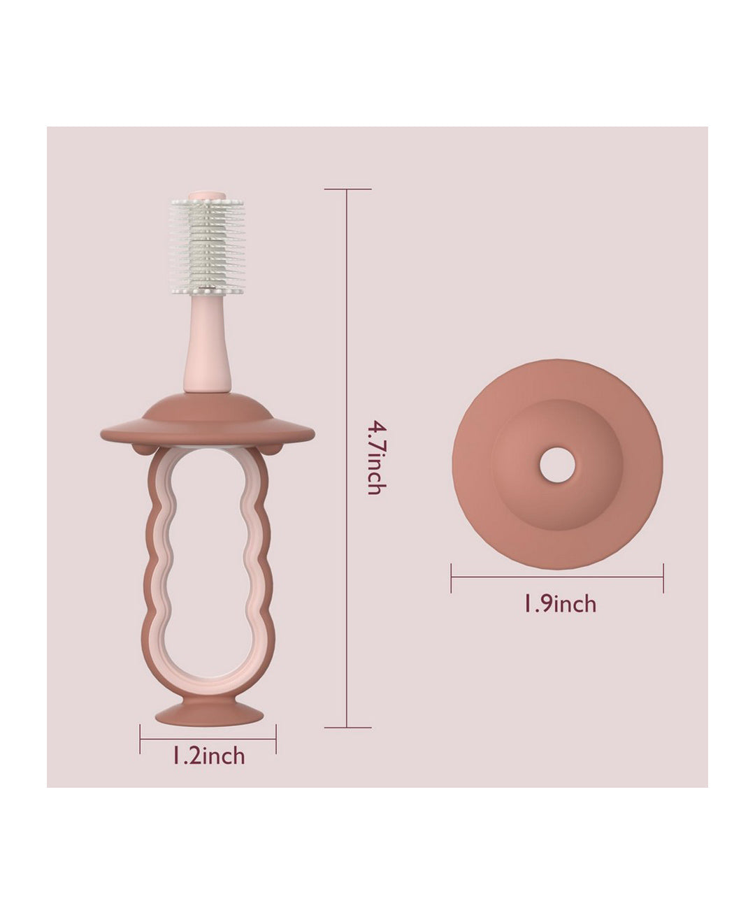 MomCozy Baby Silicone Toothbrush & Tongue Cleaner, 12 Months+, Pinkish Brown