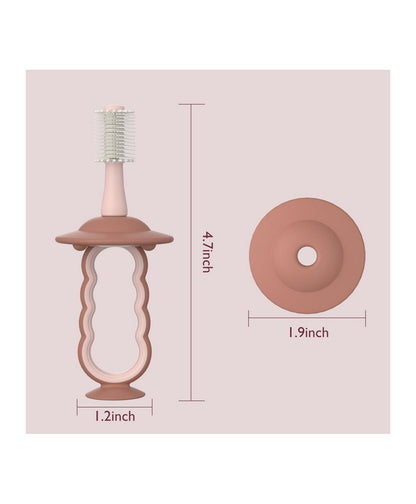 MomCozy Baby Silicone Toothbrush & Tongue Cleaner, 12 Months+, Pinkish Brown