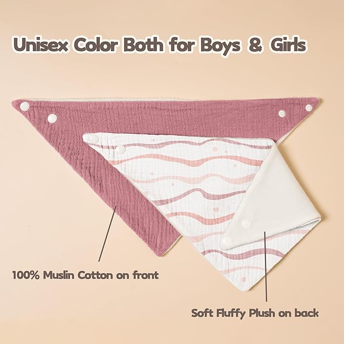 Pack of 6 Soft Triangular Adjustable Drool Bibs - Printed Pink