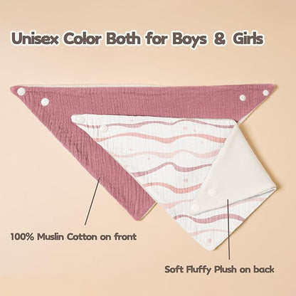 Pack of 6 Soft Triangular Adjustable Drool Bibs - Printed Pink