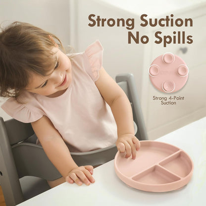 Non-Slip divided Silicone Plate with Lid + gift cutlery