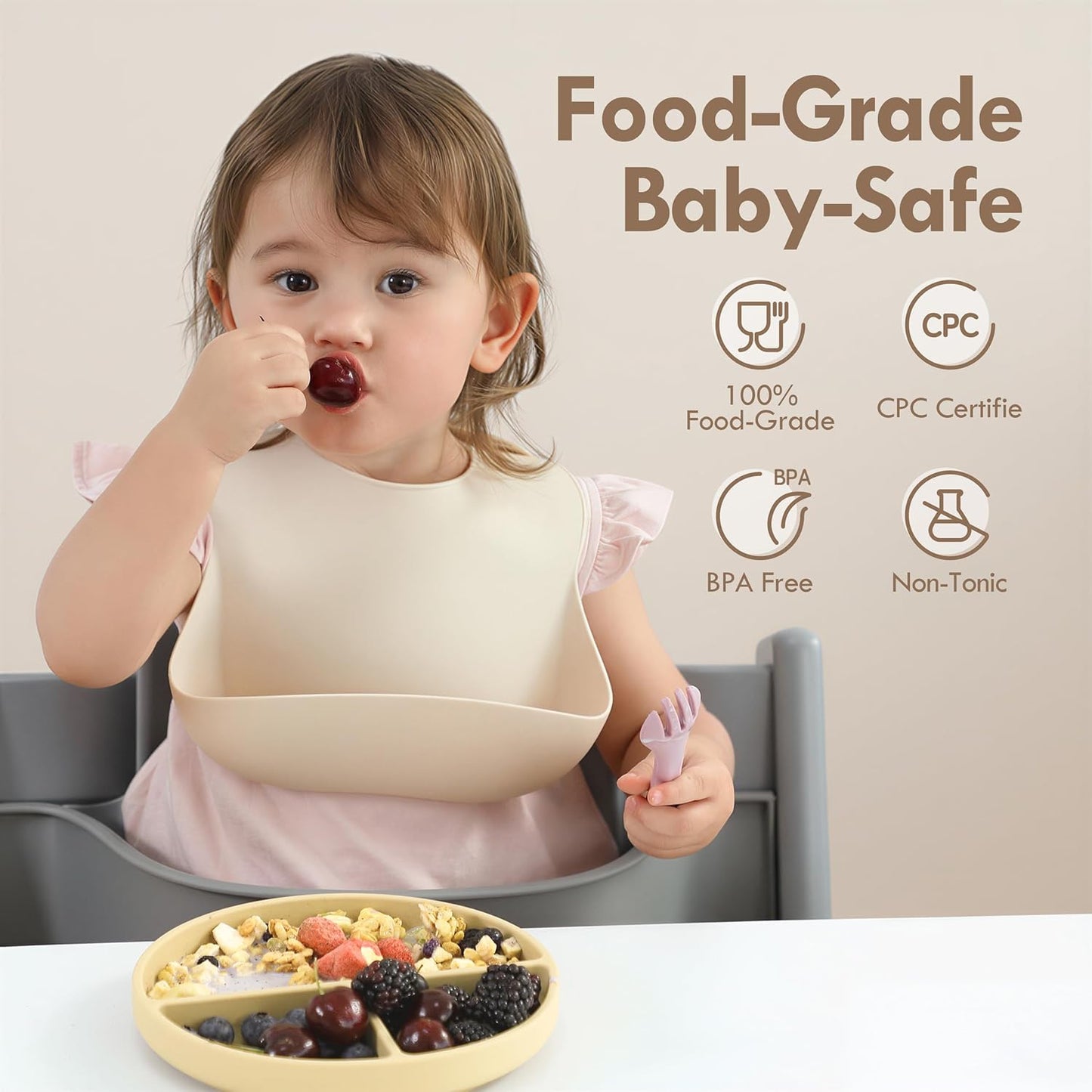 Non-Slip divided Silicone Plate with Lid + gift cutlery