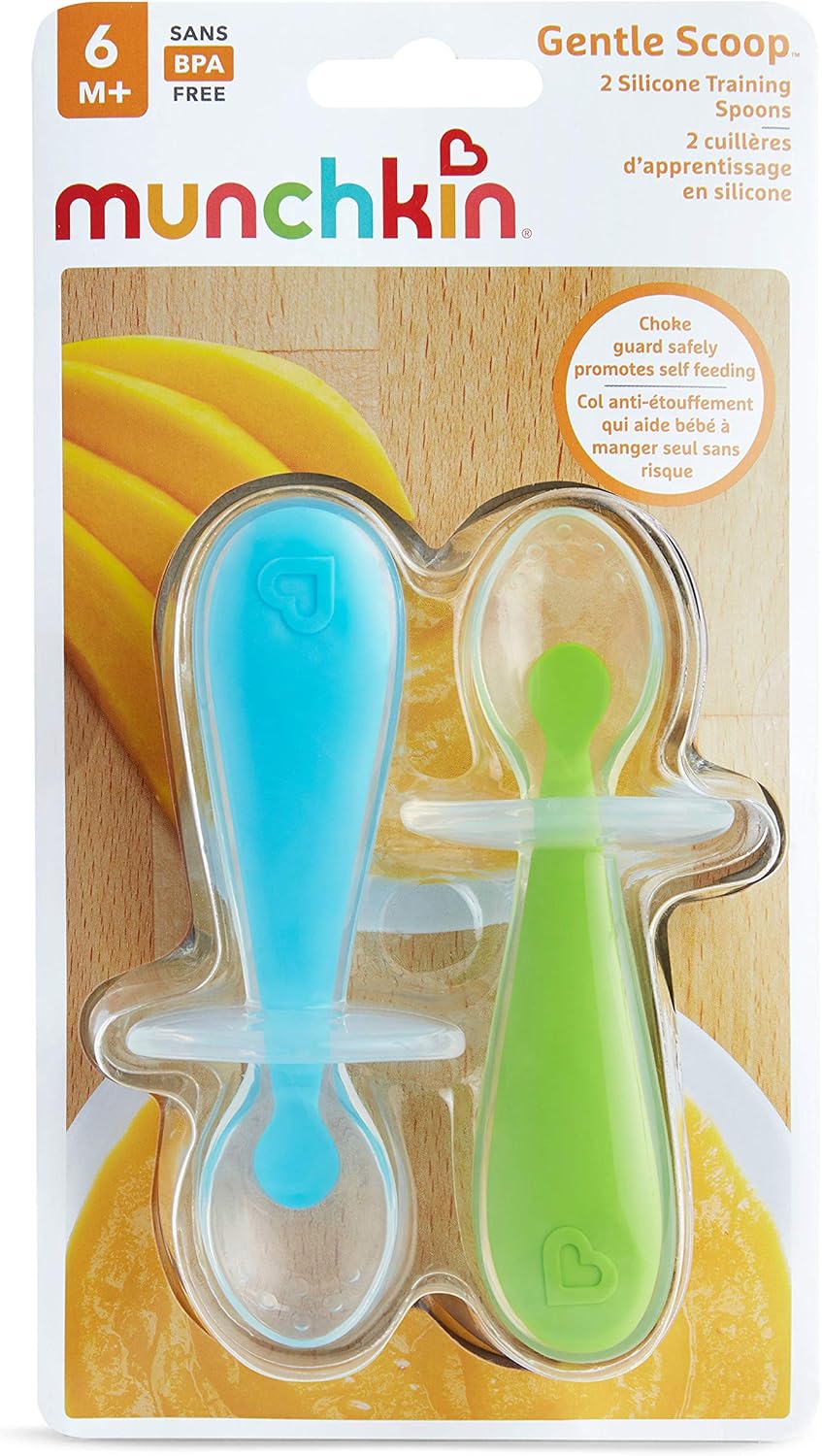 Munchkin Gentle Scoop Silicone Training Spoons - 6m+, 1 Pack (2 Spoons), Green/Blue