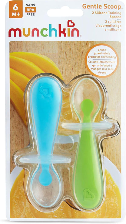 Munchkin Gentle Scoop Silicone Training Spoons - 6m+, 1 Pack (2 Spoons), Green/Blue