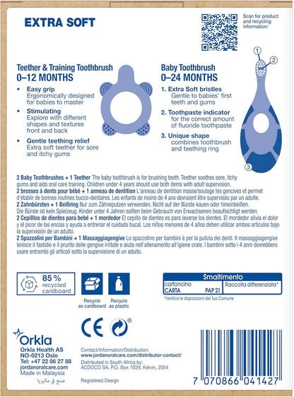 Teething Ring & Pack of 2 Training Toothbrush - Blue