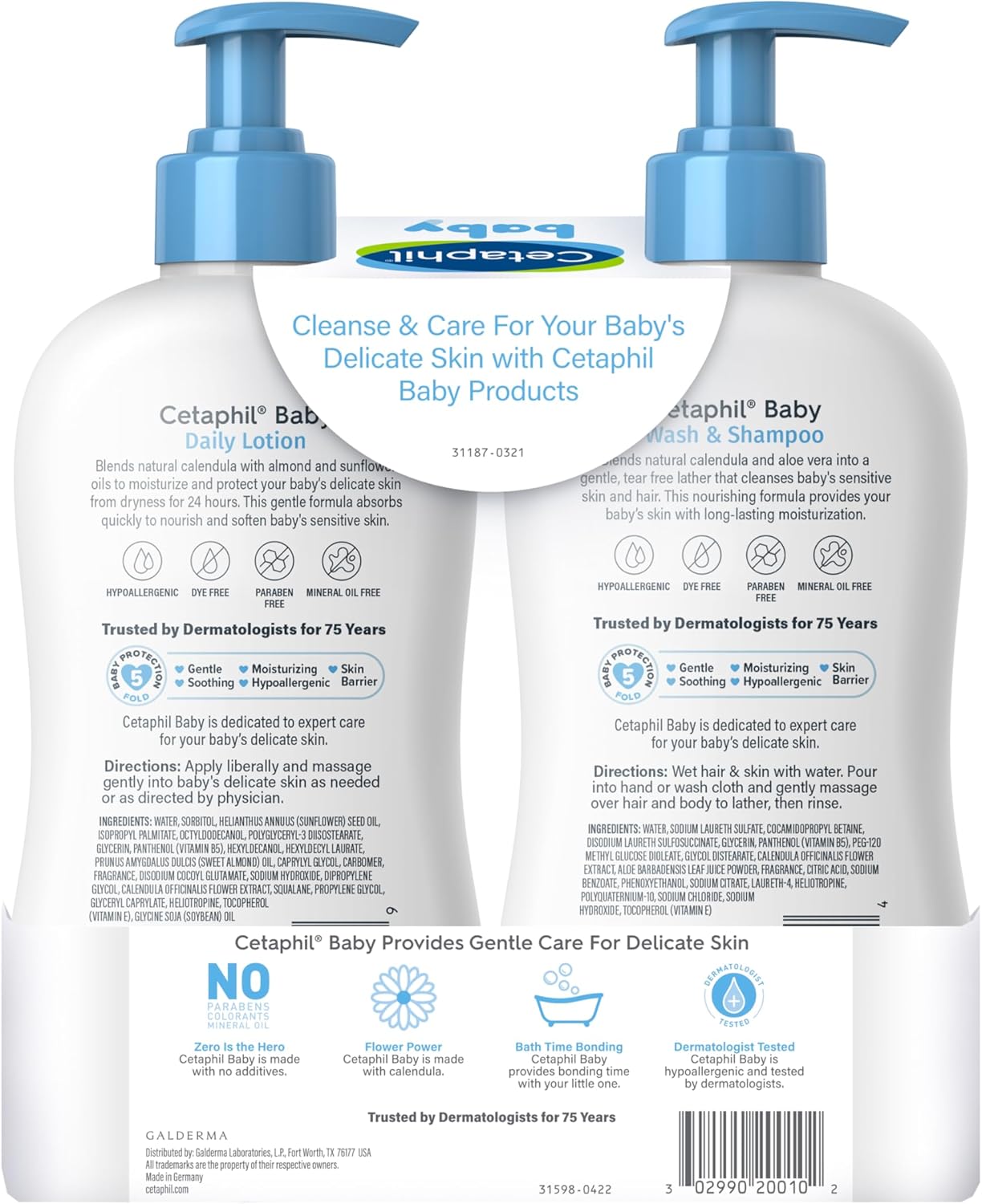 Cetaphil Baby Wash & Shampoo Plus Body Lotion, Healthy Skin Essentials set - 400 ml