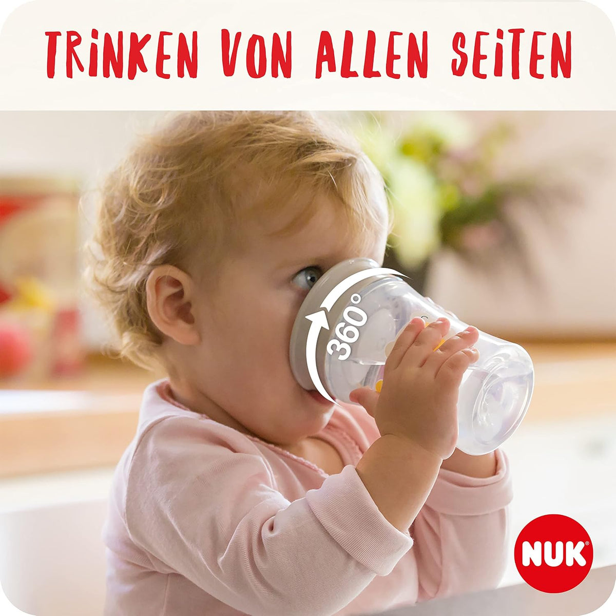 NUK Magic Learning Cup, 8+ Months, Leak-Proof 360° Drinking Rim, Cat (Green), 230 ml (Copy)