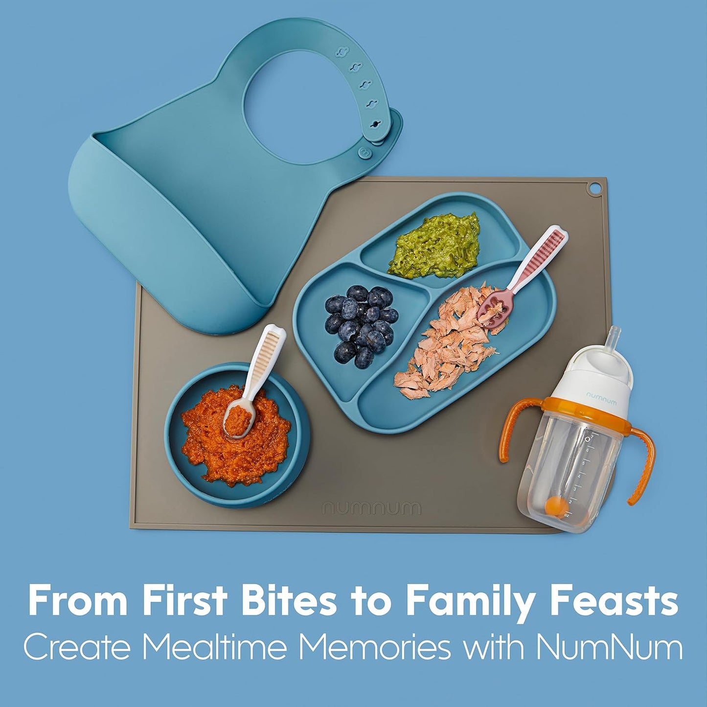 NumNum GOOtensils First Stage Self-Feeding Spoons for Baby Led Weaning (BLW), 2 Pack - Yellow / Blue