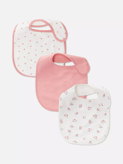 Pack of 3 Dribble bibs - pink flory