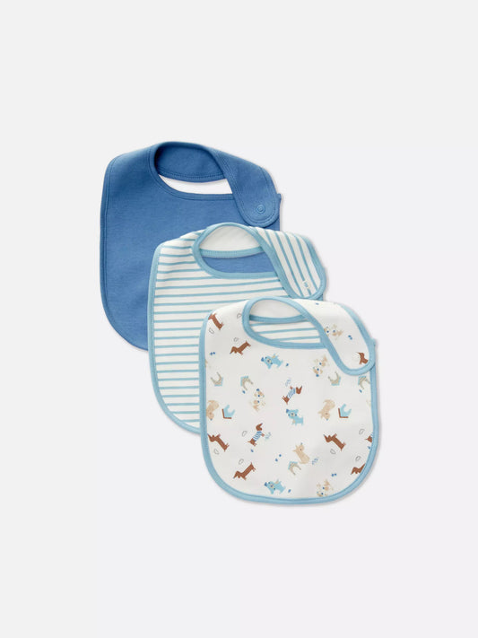 Pack of 3 Dribble bibs - blue horse