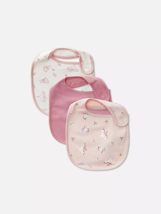 Pack of 3 Dribble bibs - pink unicorn