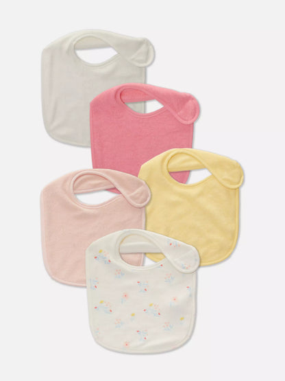 Pack of 5 towelling bibs - pink flory