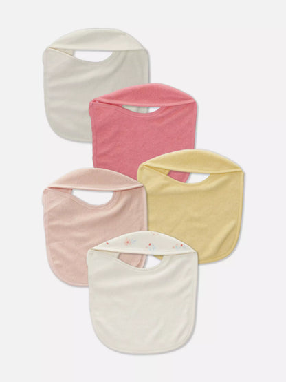 Pack of 5 towelling bibs - pink flory