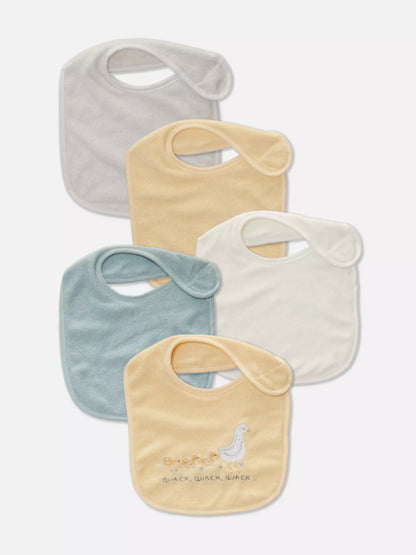 Pack of 5 towelling bibs - Yellow duck