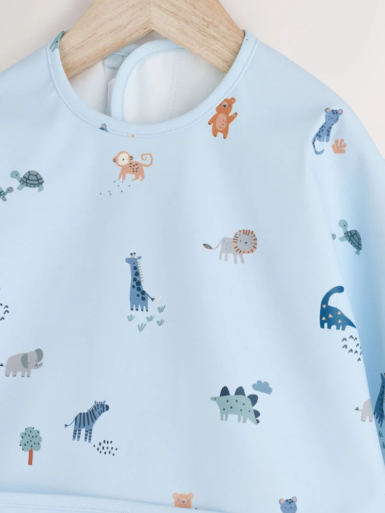 Blue Dino Jungle Weaning - Weaning And Feeding Sleeved Bib